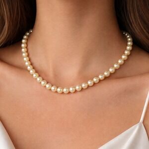 Vintage Faux Pearl Beaded Necklace with Decorative Gold-Tone Clasp